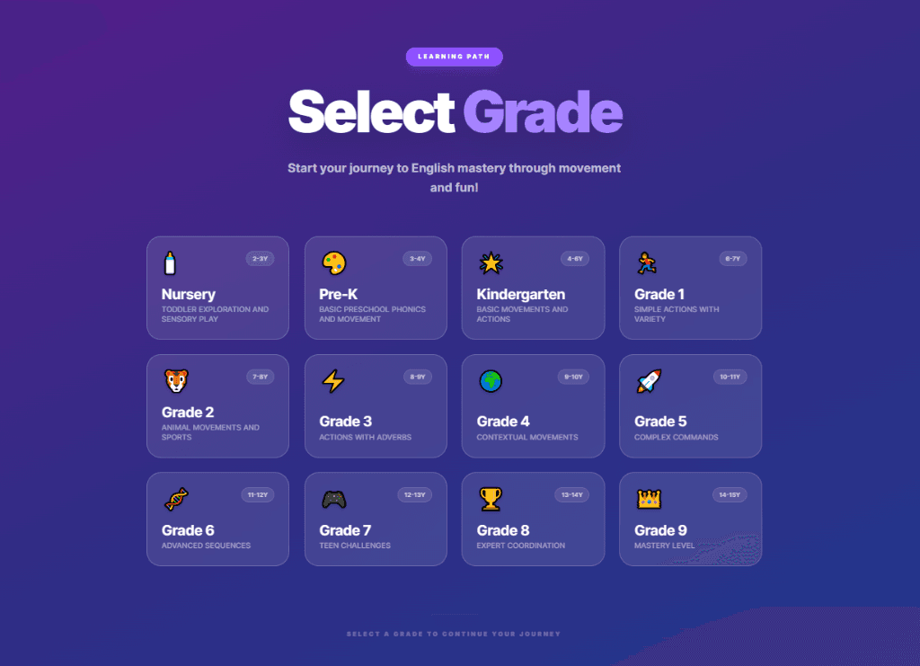 Màn hình chọn lớp học KIGENI